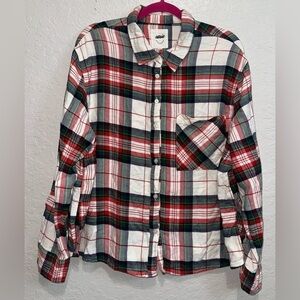 Aerie Red and Green Plaid Button Down Shirt